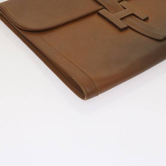 HERMES Clutch Bag Leather Brown Auth bs12425 - Picture 15 of 16